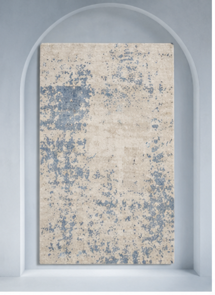 abstract beige blue handmade rug modern distressed carpet for living room
