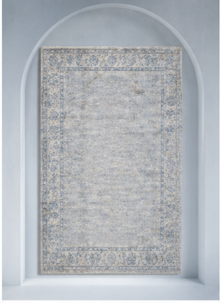 vintage style blue beige handmade rug traditional border carpet India