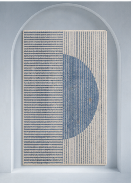 modern geometric rug blue beige half circle pattern handmade carpet