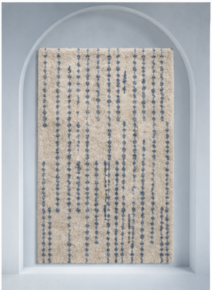 textured wool rug blue beige handmade carpet soft pile modern design
