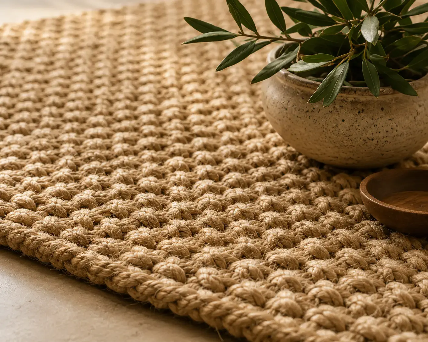 Chunky weave jute rug with bold textural ridged surface