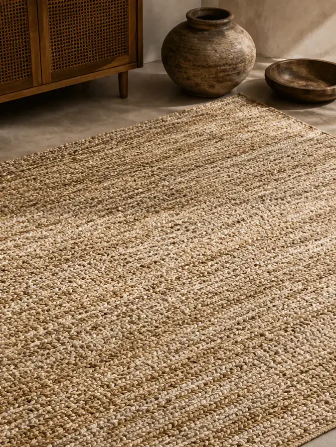 Wool jute blend flatweave rug by Planet Arts Jaipur