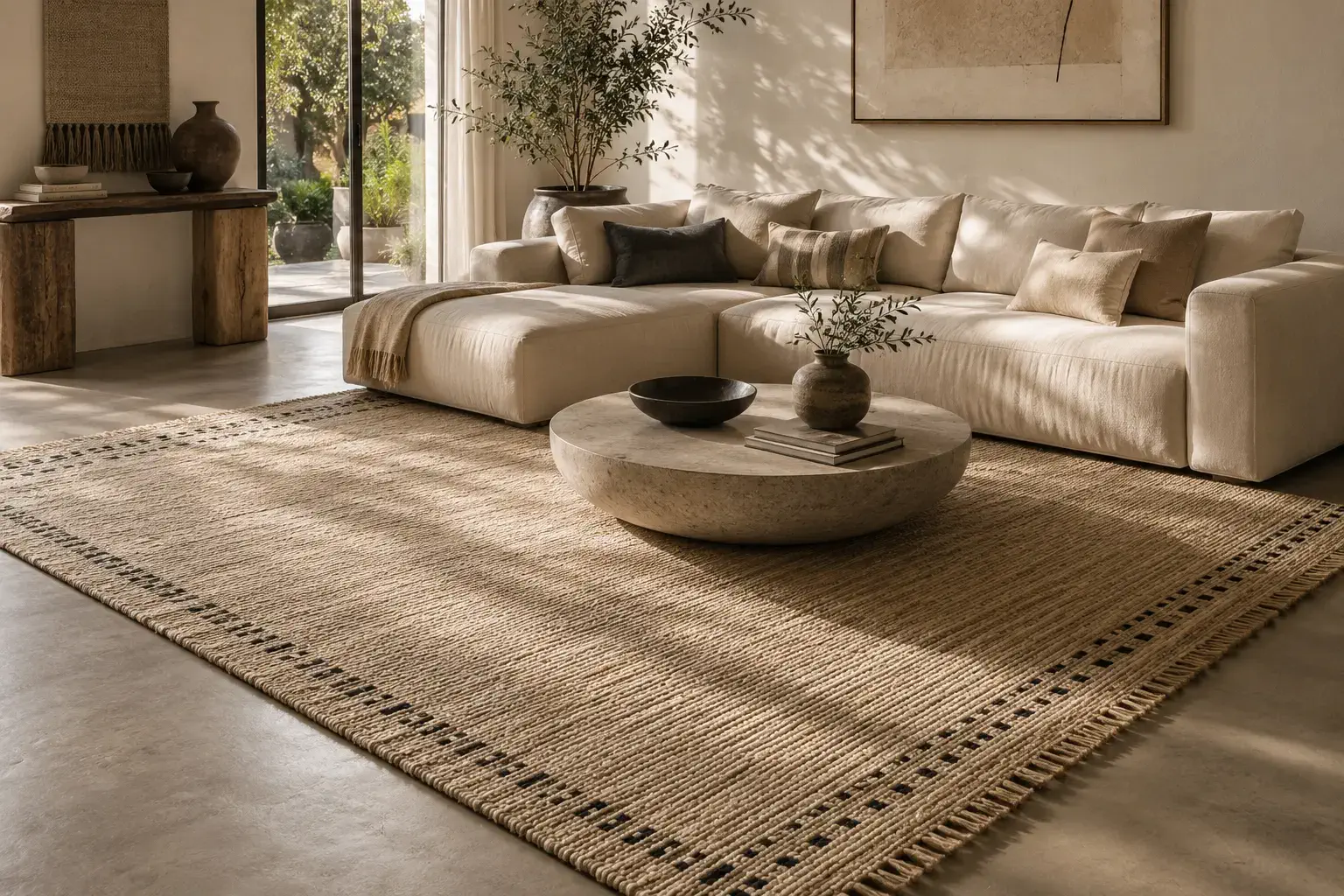 Flatweave rug in luxury living room