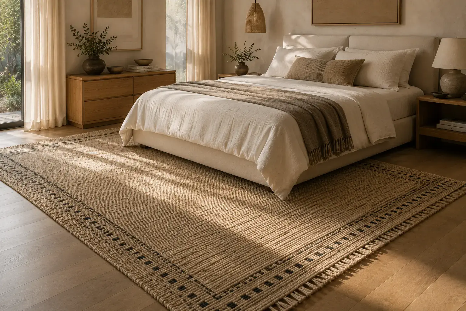 Flatweave rug in contemporary bedroom