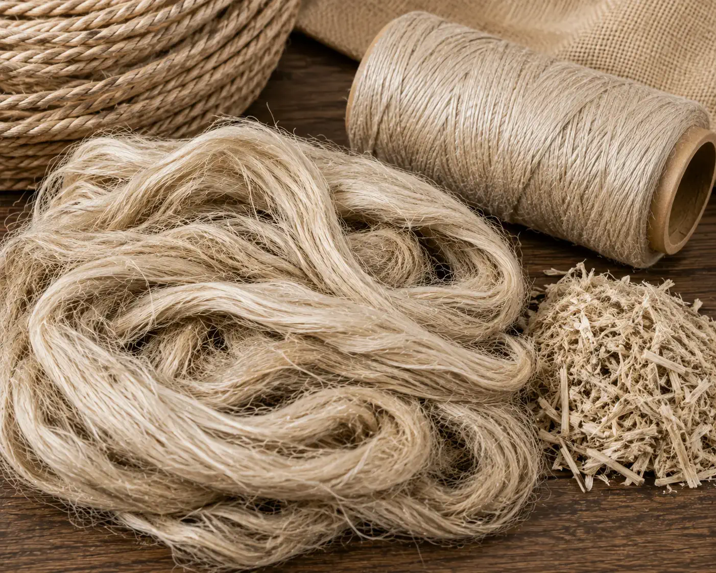 Premium natural hemp fibre used in rug manufacturing, showcasing raw hemp fiber prepared for sustainable handmade rug production. Strong, durable, and eco-friendly hemp material used to create handwoven, flatweave, braided, and natural fiber rugs by Planet Arts, an Indian rug manufacturer and exporter based in Jaipur, Rajasthan.
